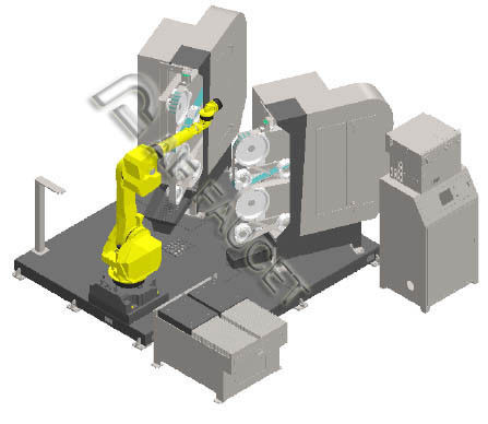 RTAF-AG0204L- DOS estaciones- Máquina de rectificación robótica Robot Grinder para grifo de latón de gran tamaño